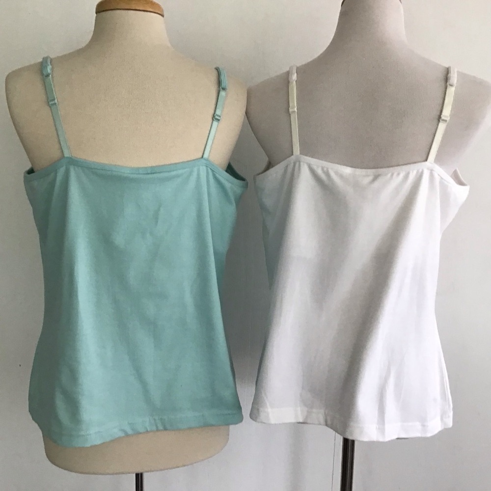 Faded Glory Plus Sz Built In Bra Basic Bra Tank 2 Lot White/Clearly Aqua 18w/20w View 2